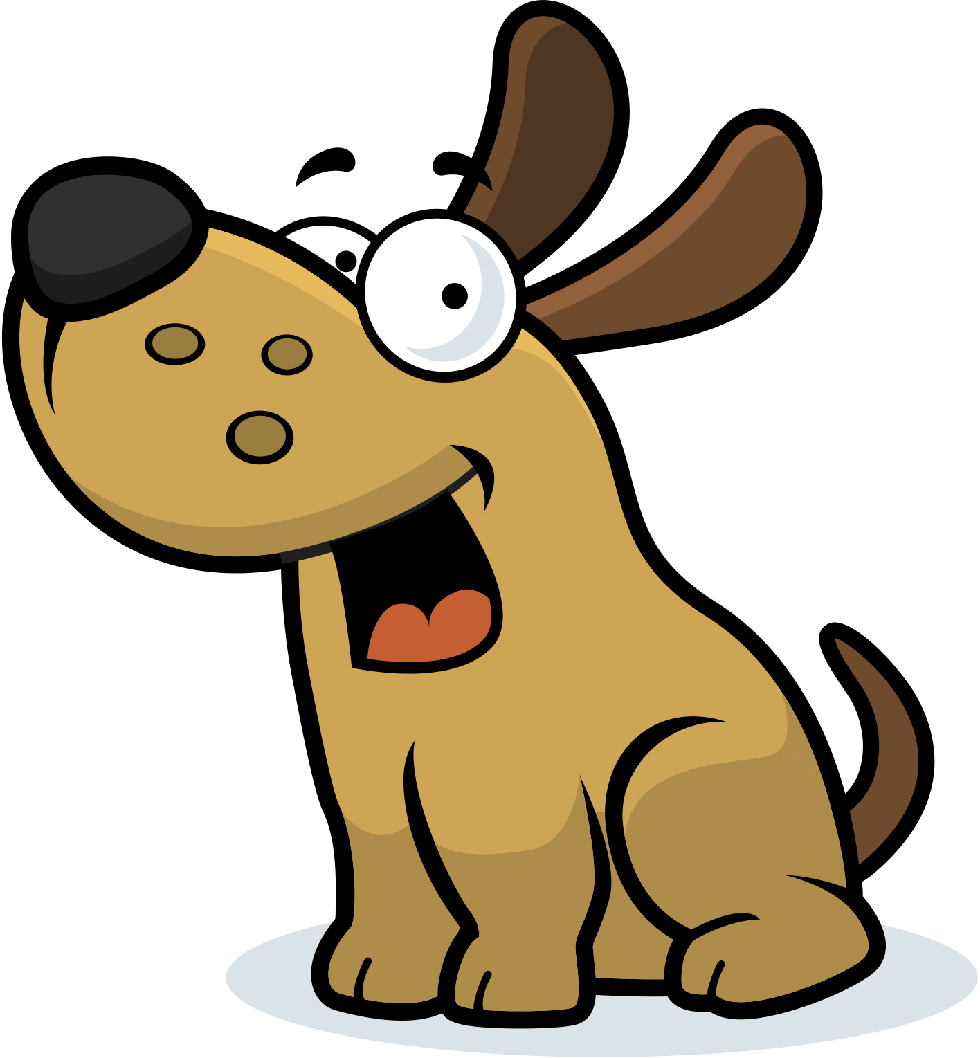 A dog sitting looking happy and excited.